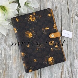 Authentic Coach Floral Print Notebook Leather Walnut Yellow Bag Purse